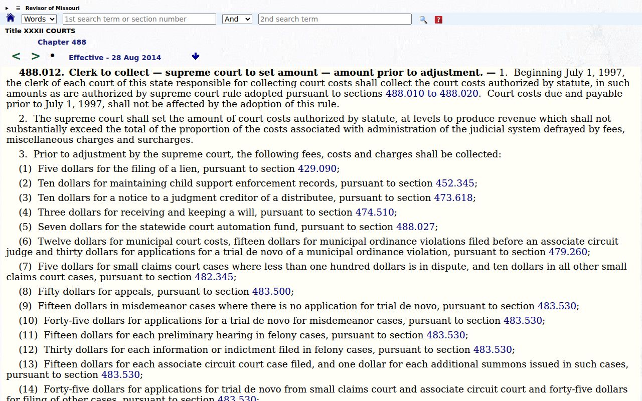 Ripley County civil court dockets court cost and copy fee authority