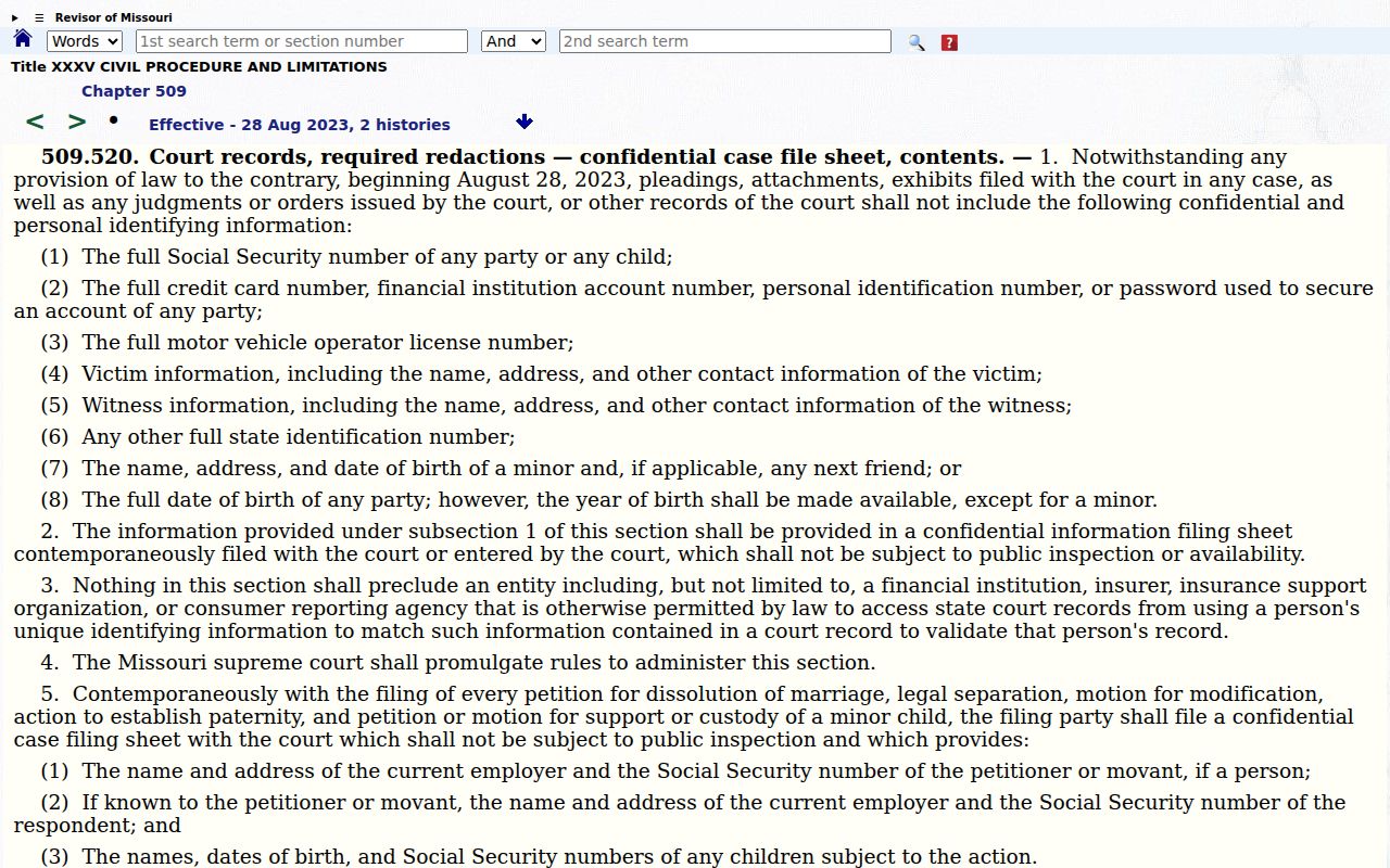 Ripley County criminal court dockets privacy statute record